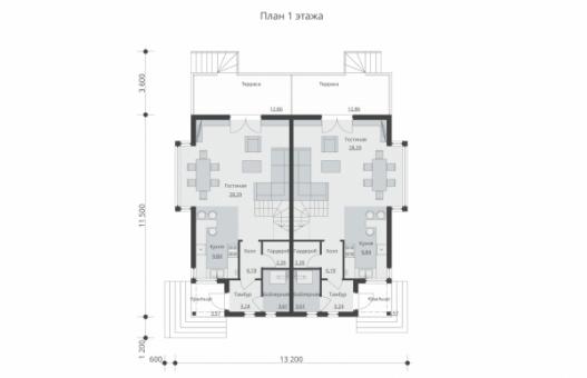 Одноэтажный дом с мансардой и терассой на две семьи